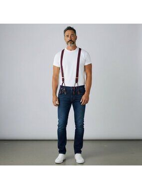 Pelican Burgundy Y-Back Leather Trim Button-End Adjustable Suspenders